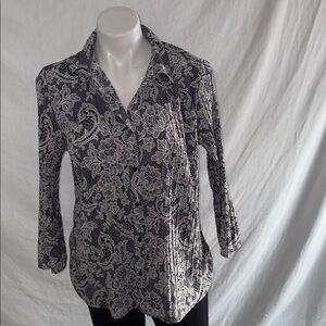 Fred David Stretch Floral Lace Button-Up Blouse